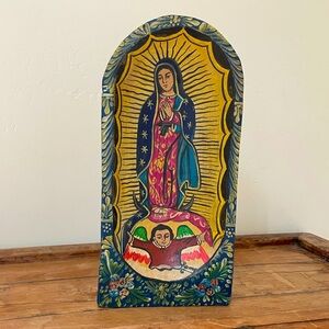 Vintage primitive hand carved Made in Mexico Mexican Virgin Guadalupe batea art
